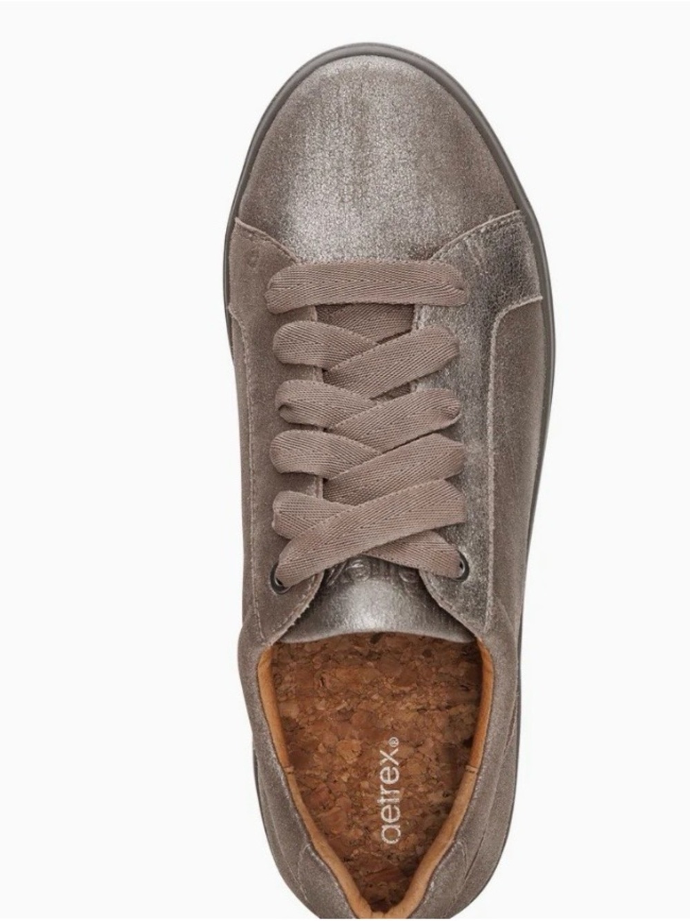 New Aetrex Courtney Brushed Silver Lace Up Sneakers - Picture 4 of 6